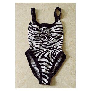 VTG Rose Marie Reid Sz M Zebra Stripe One Piece Bathing Suit 80s